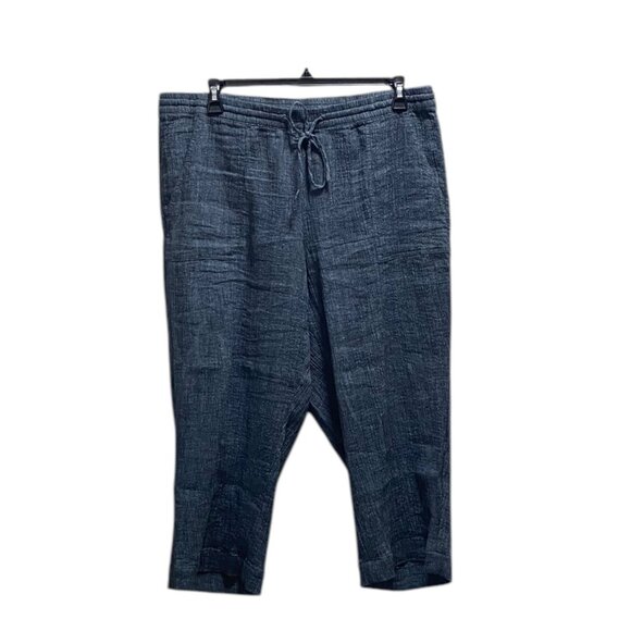J.Jill Pure Jill Linen Blend Cropped Drawstring Pants Blue Size XL Coastal Boho - Picture 2 of 13